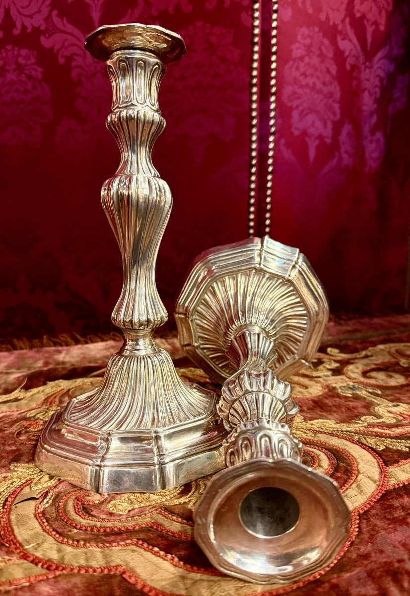 Pair Of Louis XV Silver-plated Candlesticks-photo-1