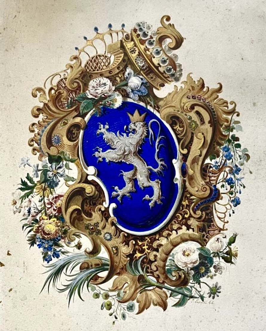 19th Century Gouache Coat Of Arms-photo-2