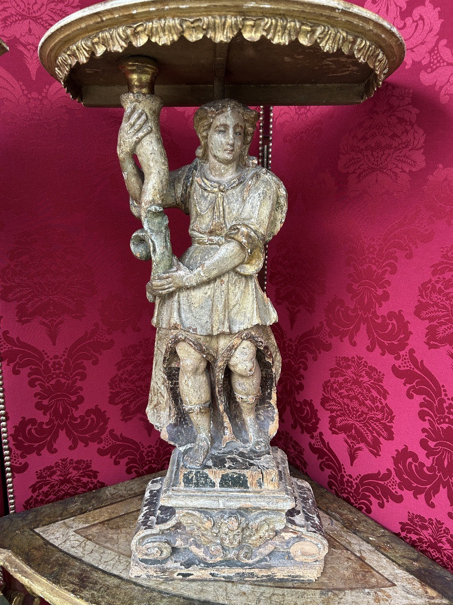 Paire de porte torchères XVIIe  formant consoles -photo-2