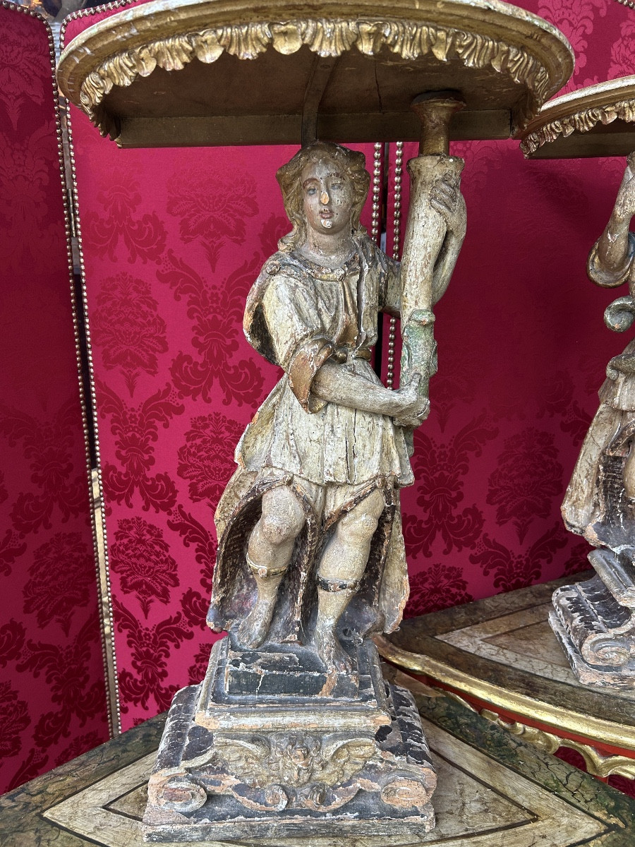 Paire de porte torchères XVIIe  formant consoles -photo-3