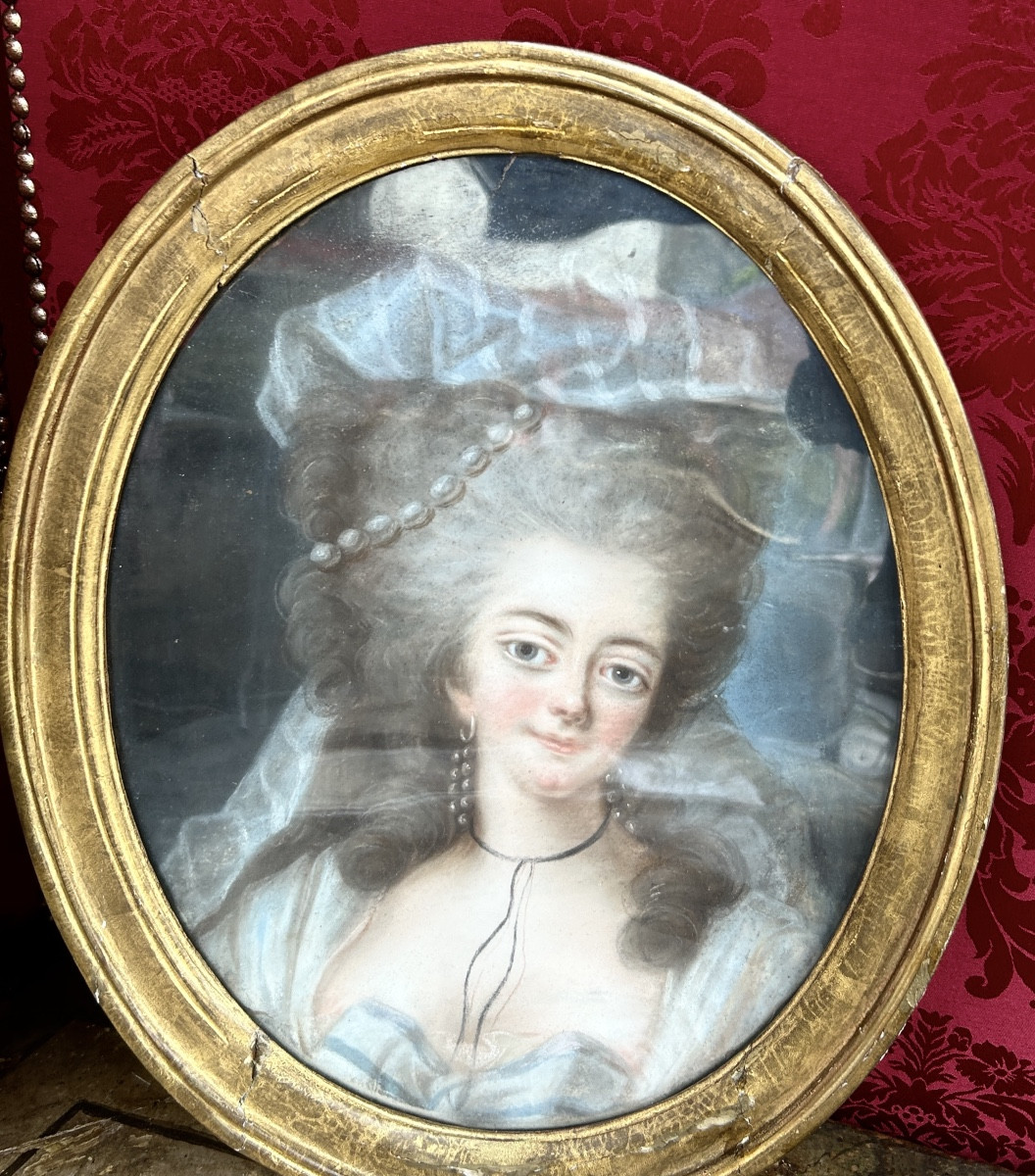 Pair Of Pastels, Elegant Under Louis XVI-photo-3