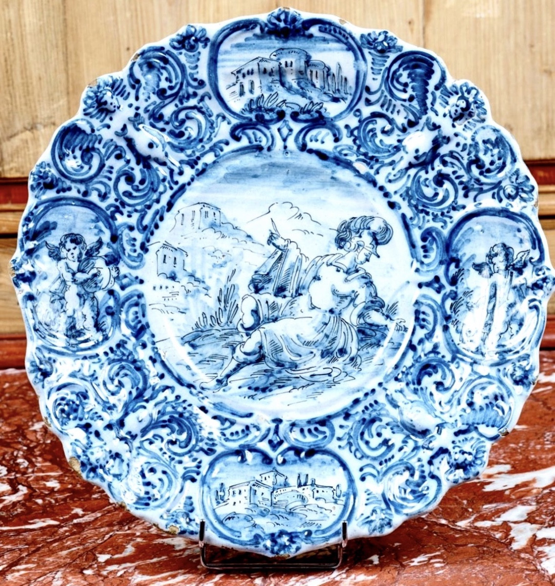 Large Savona Earthenware Dish, Early 18th Century-photo-2