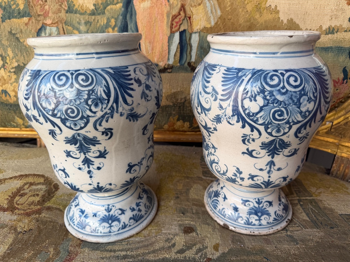 Grande paire de vases de pharmacie Montpellier XVIIIe -photo-2