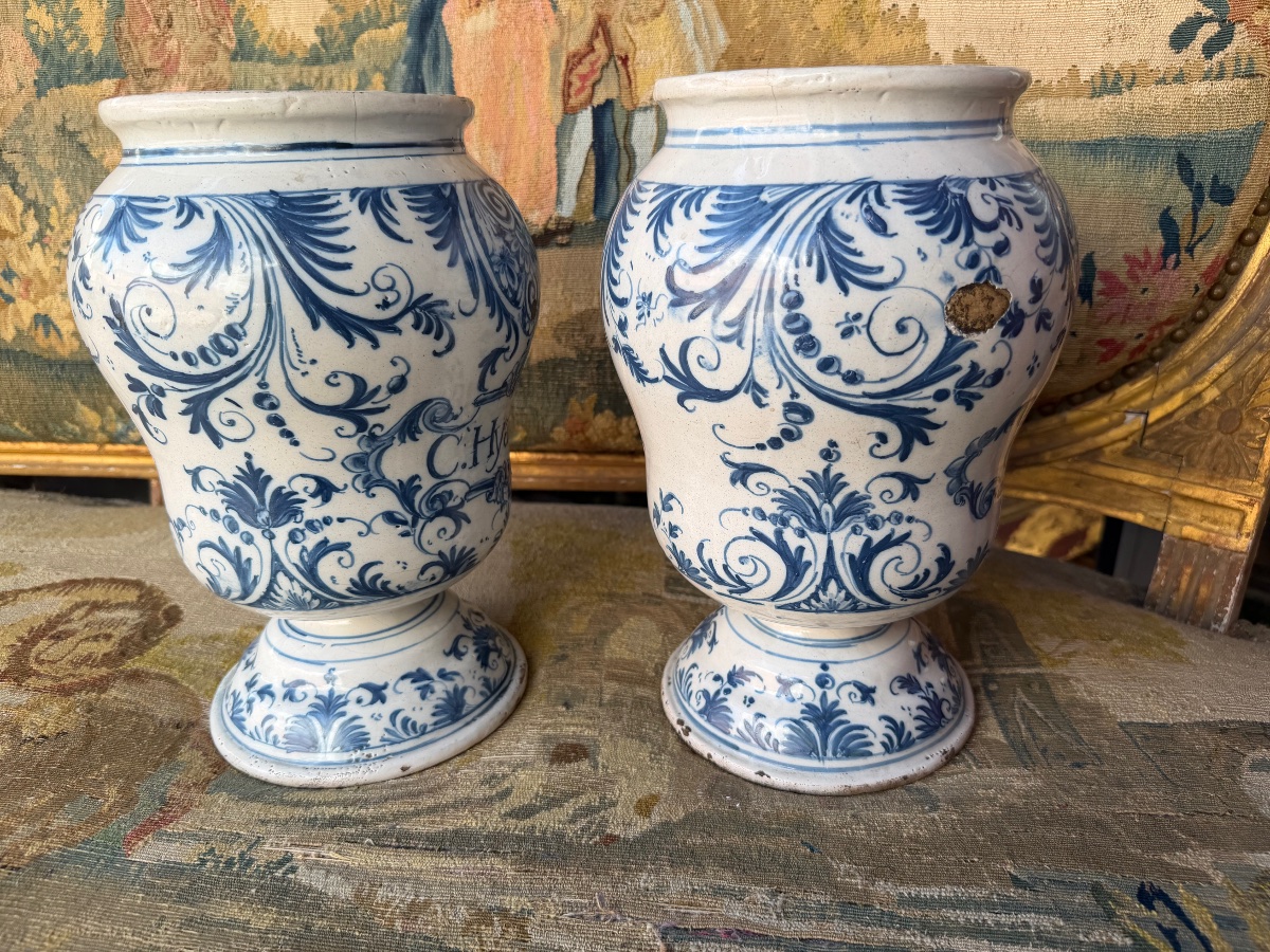 Grande paire de vases de pharmacie Montpellier XVIIIe -photo-3