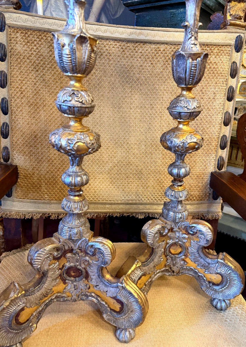 Paire de chandeliers baroques XVIIIe siècle -photo-4