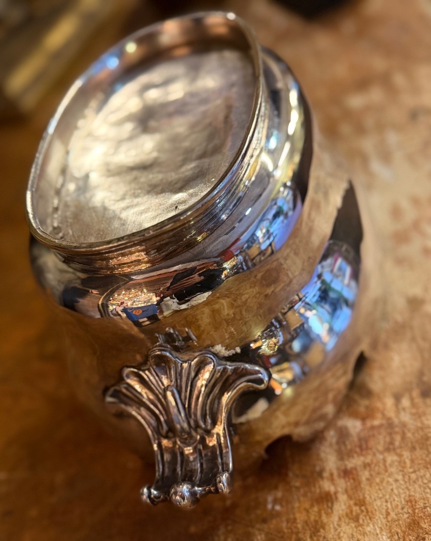 Freestanding Glass Shade, Silver-plated Metal, 18th Century-photo-4