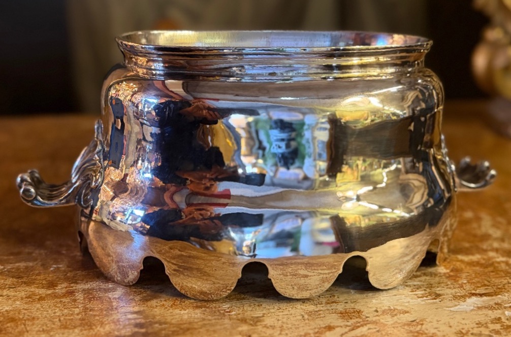 Freestanding Glass Shade, Silver-plated Metal, 18th Century-photo-1