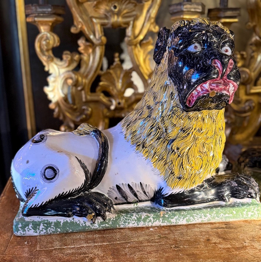 Paire de Lions en faïence Luneville vers 1800-photo-2