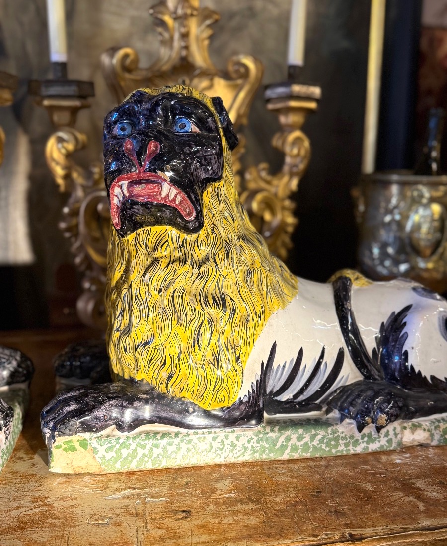 Paire de Lions en faïence Luneville vers 1800-photo-3