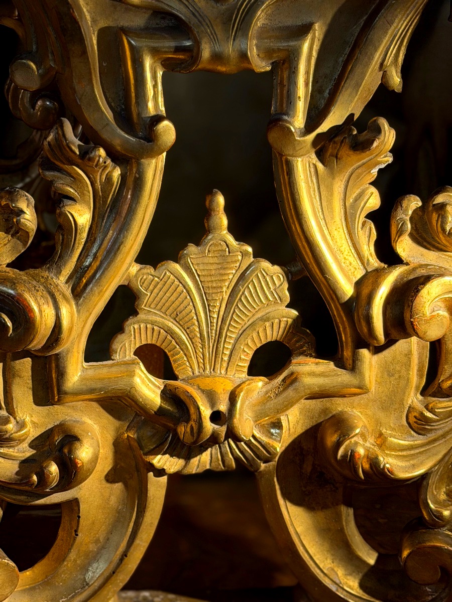 Pair Of Gilded Wooden Candlesticks, 18th Century-photo-4