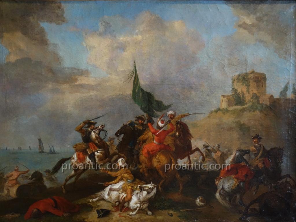 Paire De Grandes Batailles XVIIIème Siècle, Hst