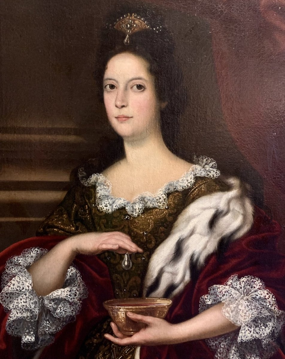 Grand Portrait De Femme à L’hermine Début XVIIIe-photo-2