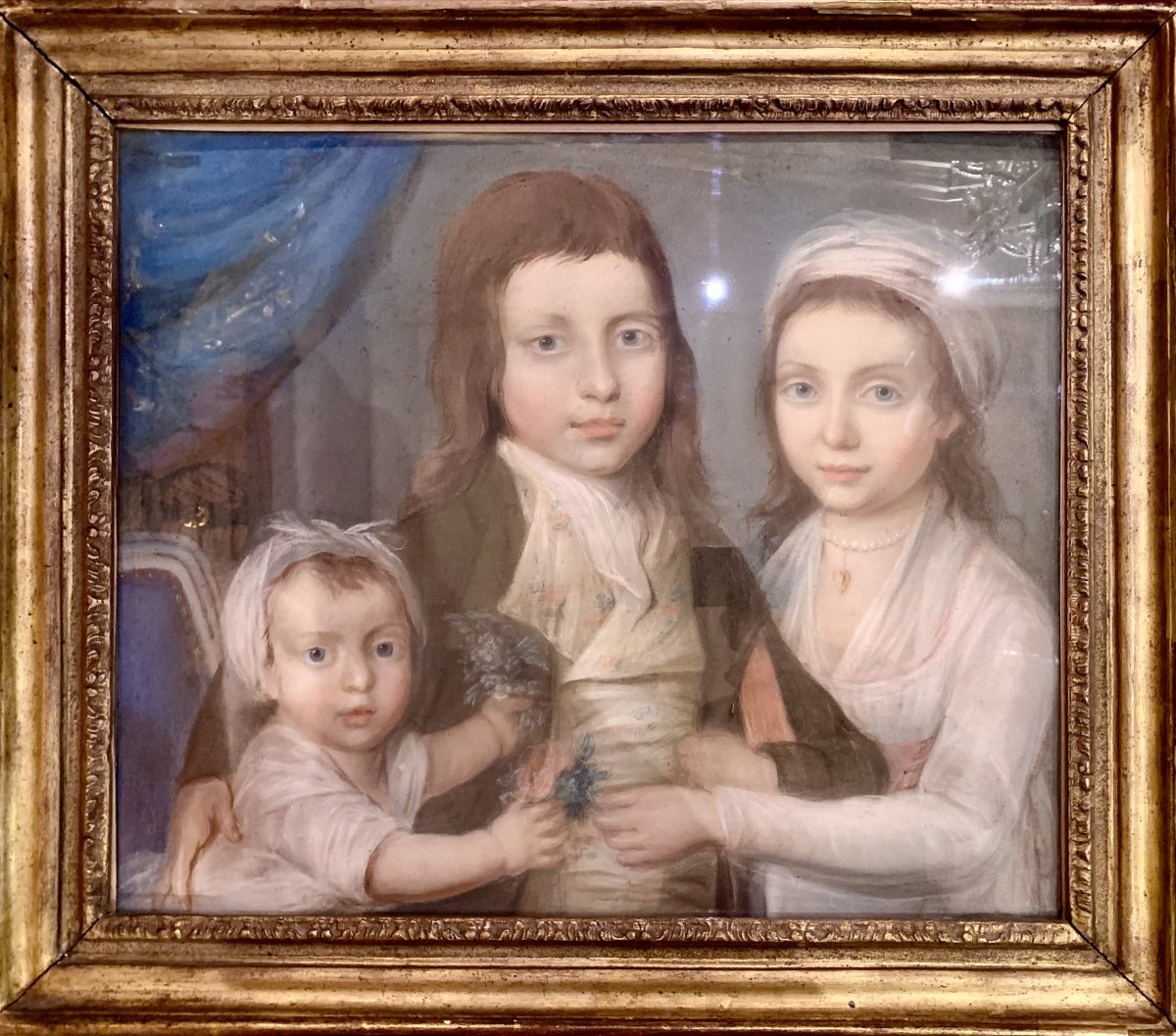 Portrait De Famille Fin XVIIIe