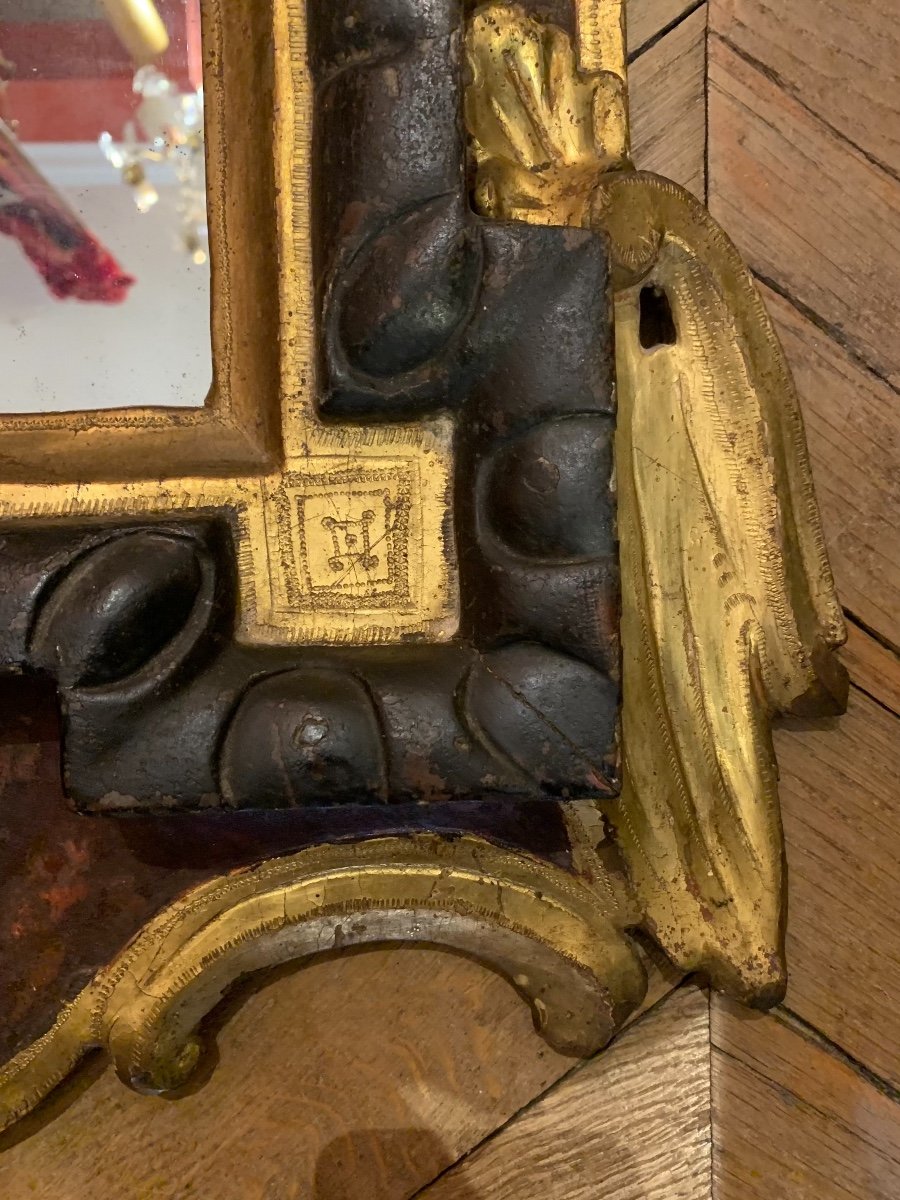 Rare Miroir En Bois Laqué Et Doré Italie XVIIIe-photo-3