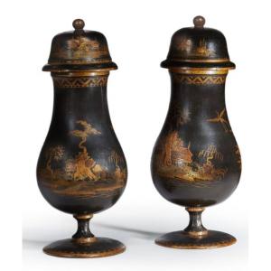 Rare Pair Of Boiled Cardboard Vases Circa 1800