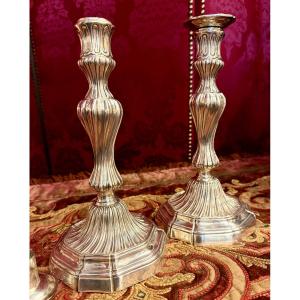 Pair Of Louis XV Silver-plated Candlesticks