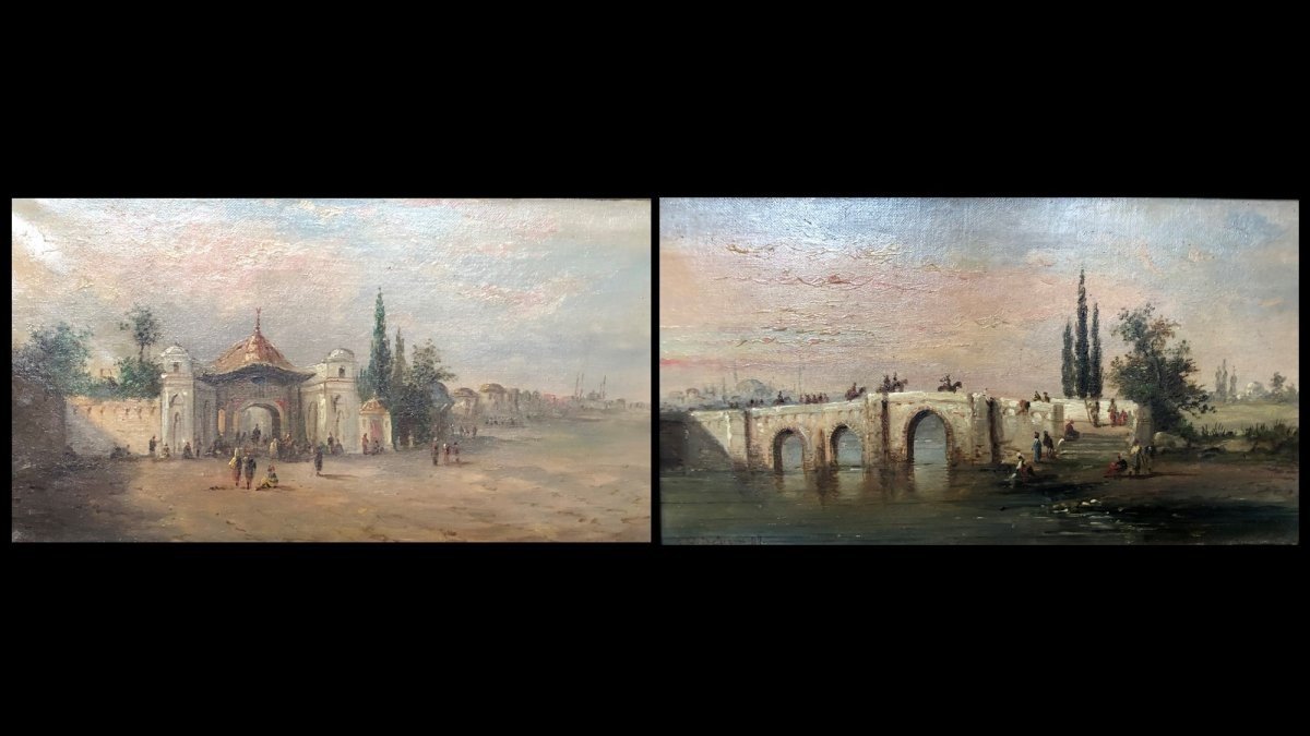 Pair Of Oil On Canvas - Orientalist Landscapes - By Emile Godchaux (1860 -1938)-photo-8