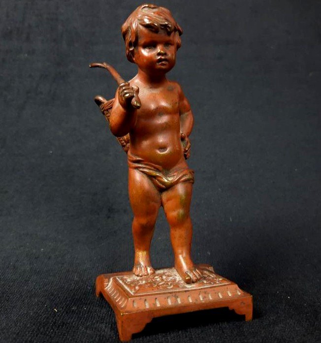 Sculpture En Bronze - Enfant à La Hotte - XIXe Siècle