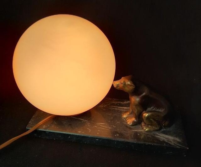 Lampe d'Un Ours En Bronze Sur Marbre (art Déco)-photo-2