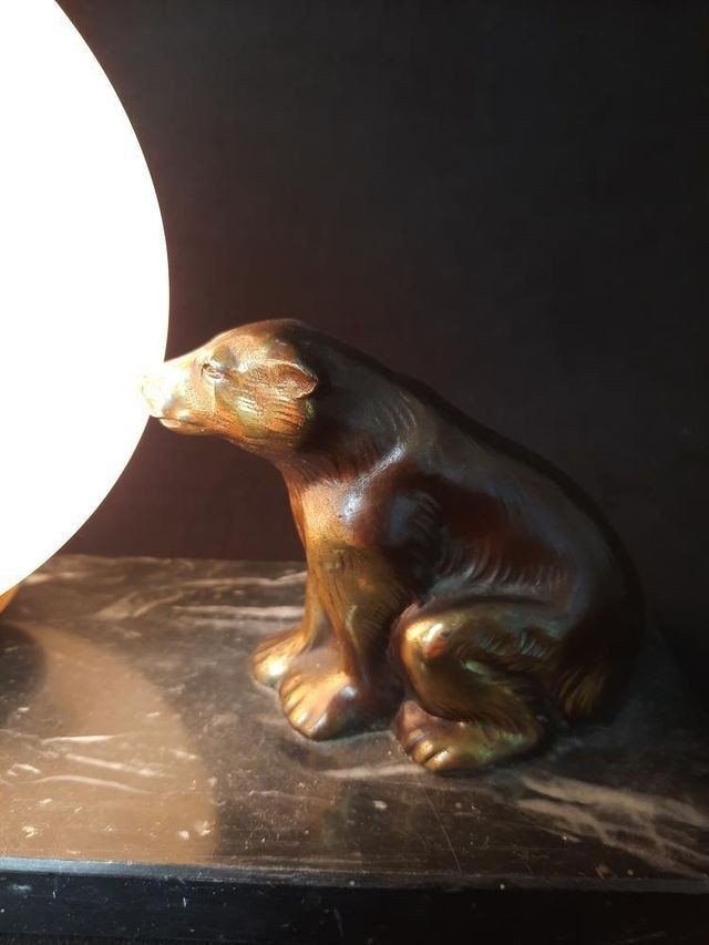 Lampe d'Un Ours En Bronze Sur Marbre (art Déco)-photo-3