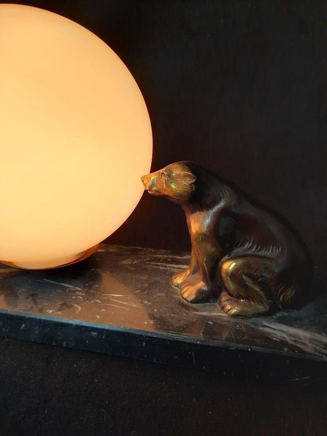 Lampe d'Un Ours En Bronze Sur Marbre (art Déco)