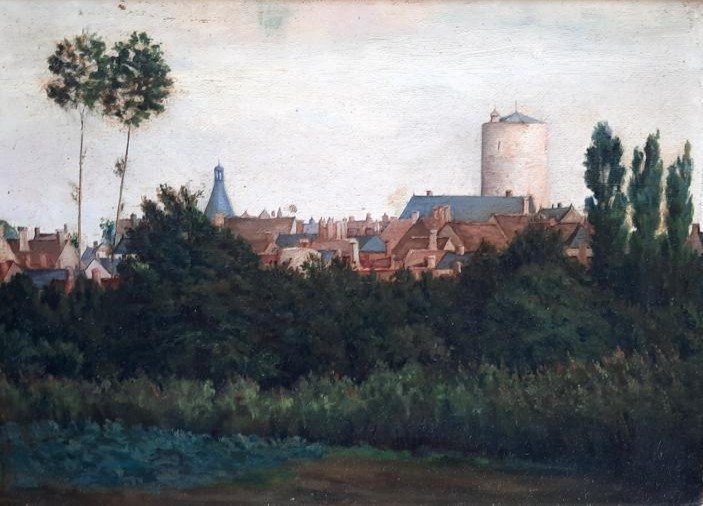 Oil On Canvas Representing A Village (19th Century)