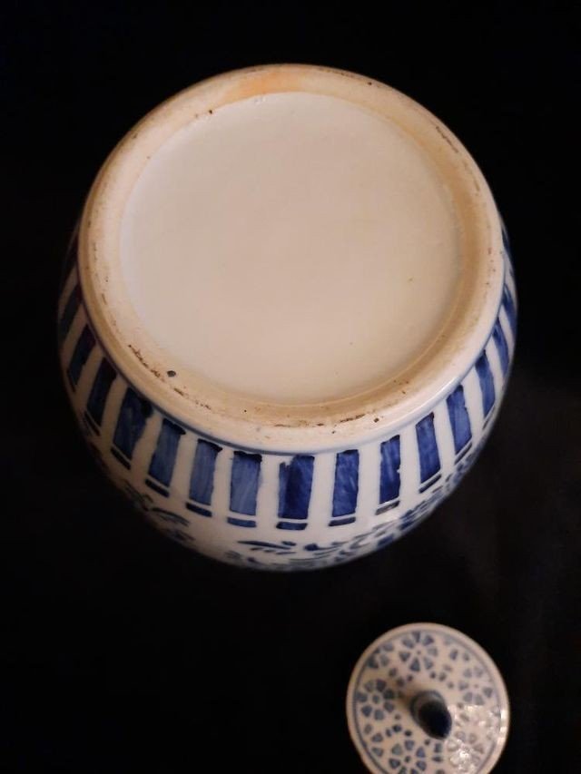 Pot Couvert / Potiche Chinois Blanc Et Bleu En Porcelaine (xxe Siècle)-photo-2