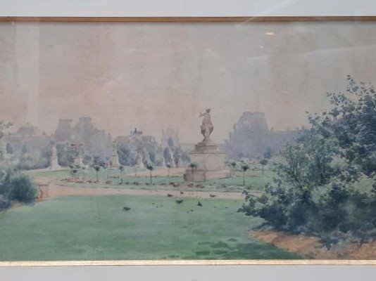 Emile Laborne (1837-1913) - Aquarelle Des Tuileries-photo-4