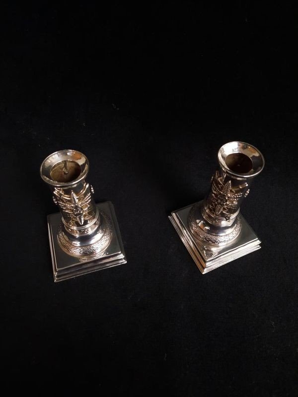 Small Toilet Candlesticks In Sterling Silver (19th Century)-photo-3