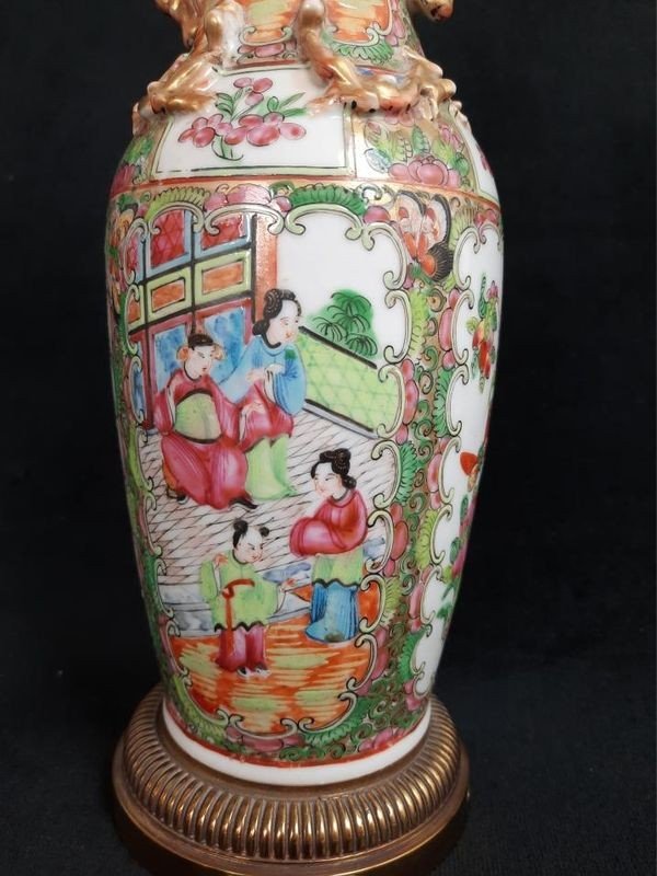 Vase En Porcelaine Montée En Lampe - Chine Canton (xixe Siècle)-photo-2