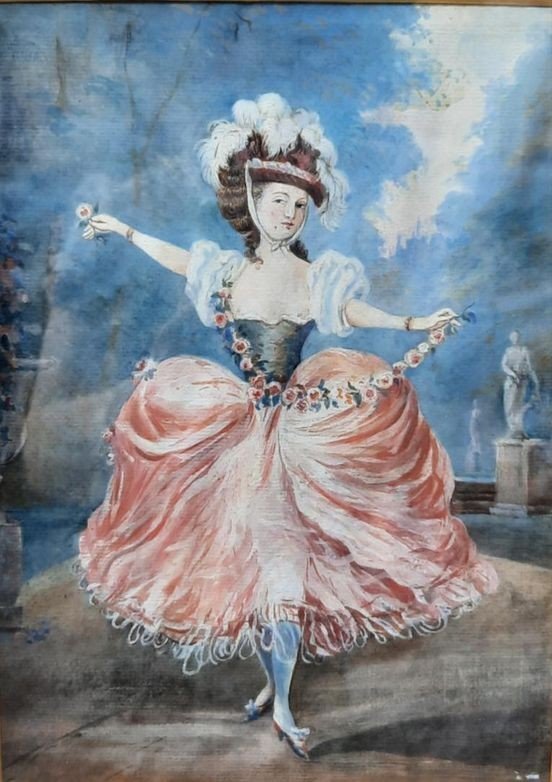 Gouache On Paper Representing A Young Girl (19th Century)