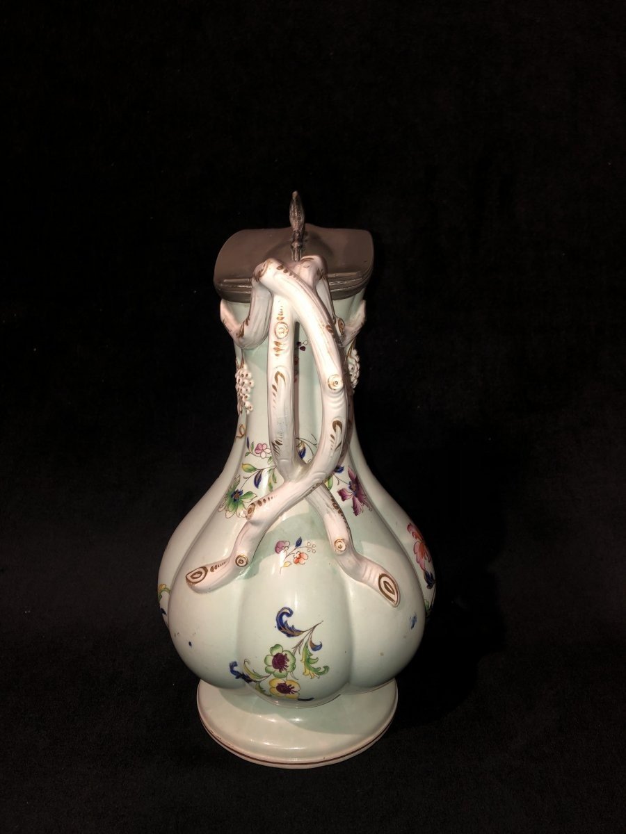 Earthenware Ewer With Floral Decor - Staffordshire Manufacture (19th Century)-photo-2