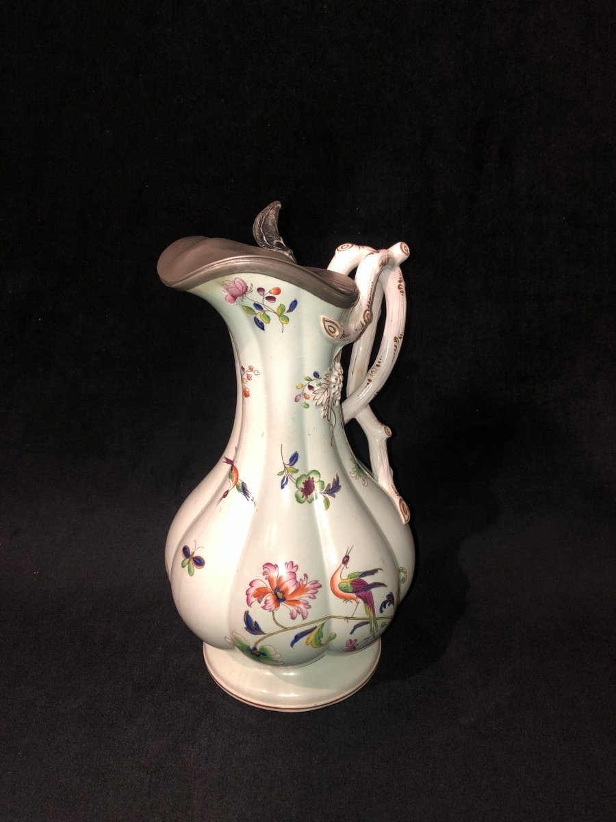 Earthenware Ewer With Floral Decor - Staffordshire Manufacture (19th Century)-photo-3