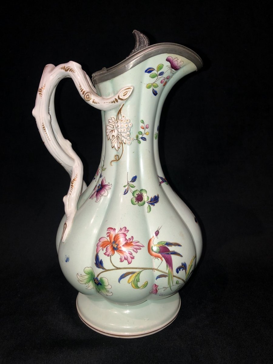 Earthenware Ewer With Floral Decor - Staffordshire Manufacture (19th Century)-photo-3