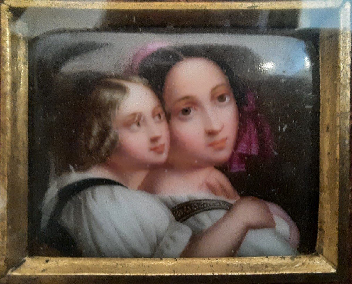 Miniature Of A Woman And Her Child On Porcelain (19th Century)-photo-2