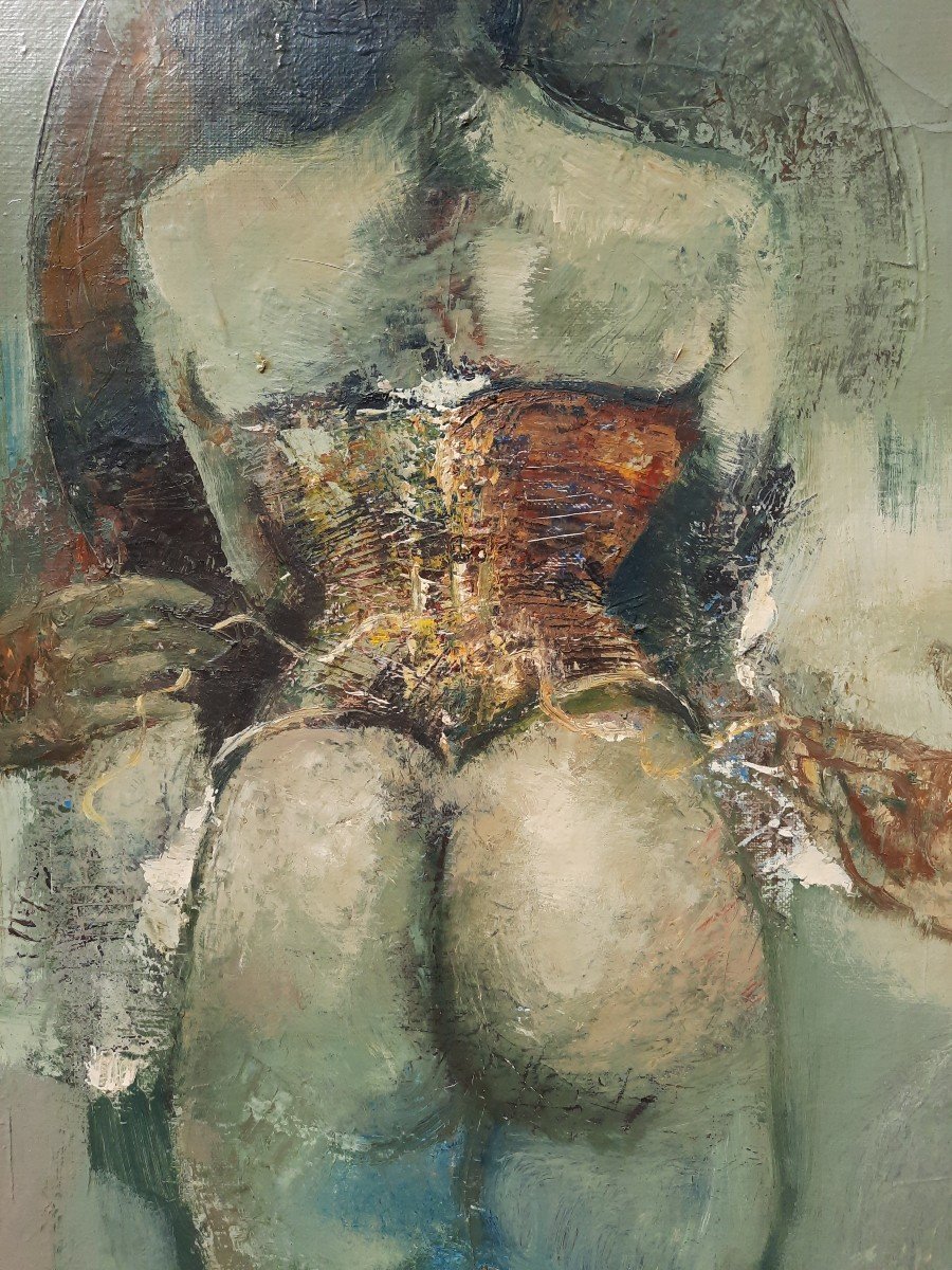 Michel Chemin (1945) - Oil On Canvas Female Bust-photo-3