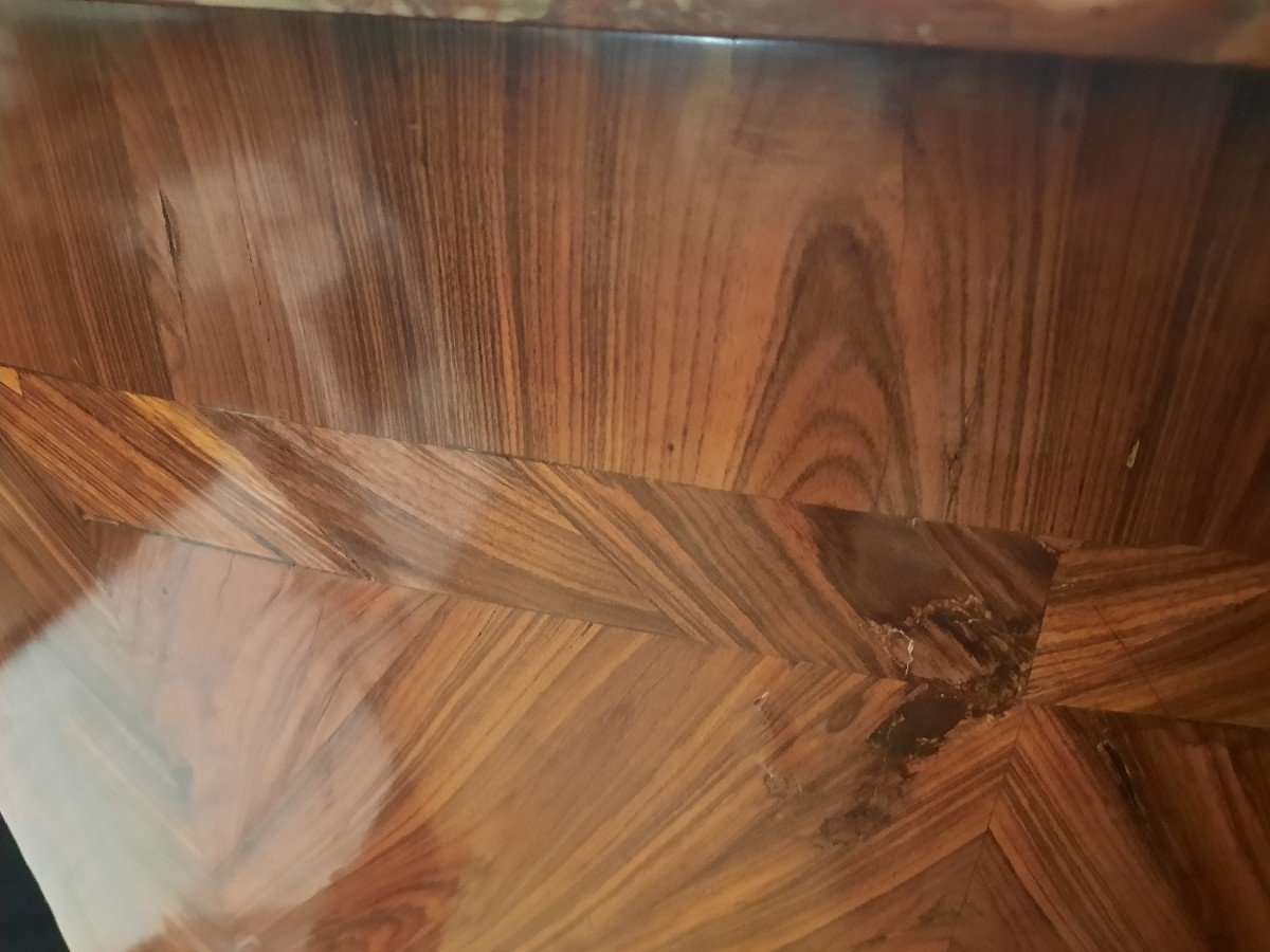 Commode en  marqueterie de palissandre époque  Louis XV (XVIIIe siècle) dessus marbre-photo-3