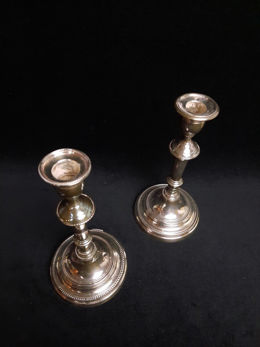 Pair Of Candlesticks In Silver Metal (20th Century)-photo-4