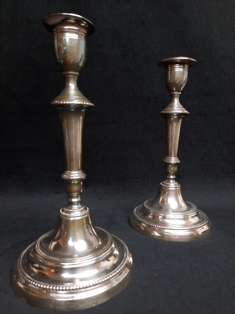 Pair Of Candlesticks In Silver Metal (20th Century)