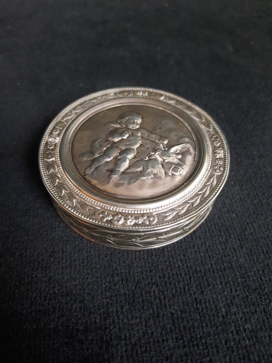 Round Putti Box In Silver Minerva (19th Century)-photo-2