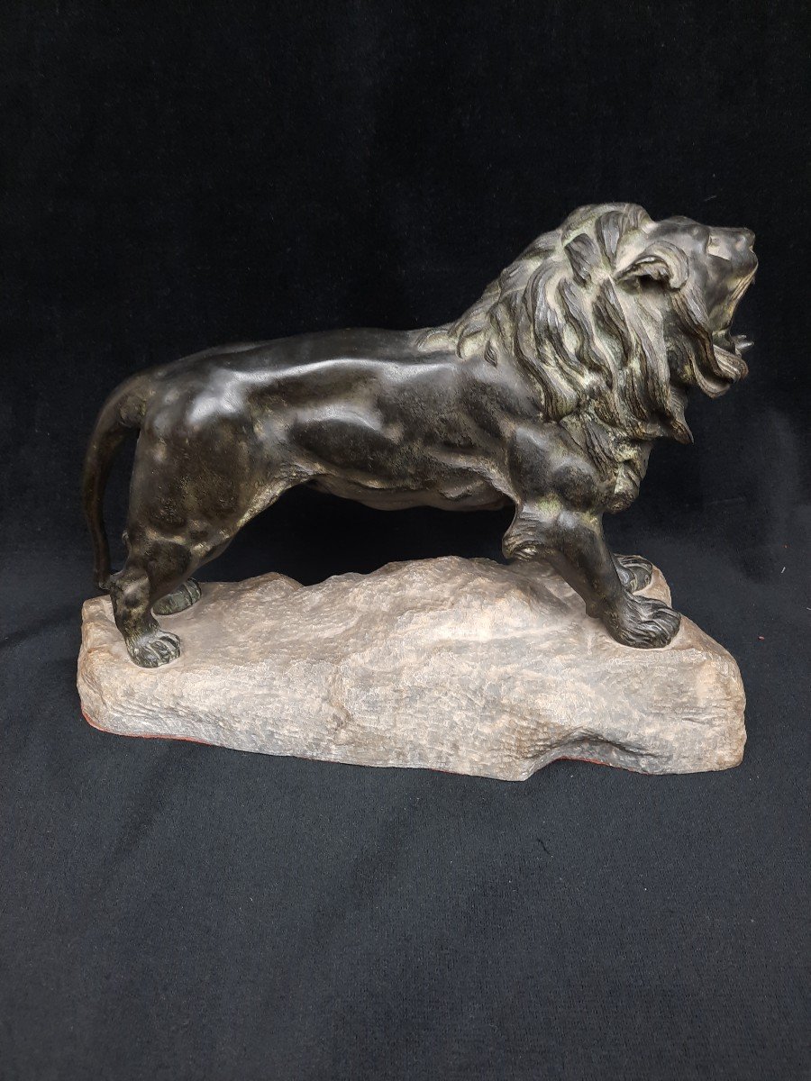 Sculpture Of A Lion In Stone And Marble - F. Azam (20th Century)-photo-4