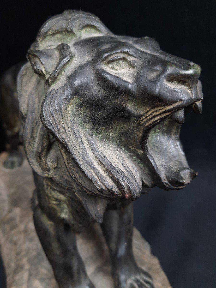 Sculpture Of A Lion In Stone And Marble - F. Azam (20th Century)-photo-3