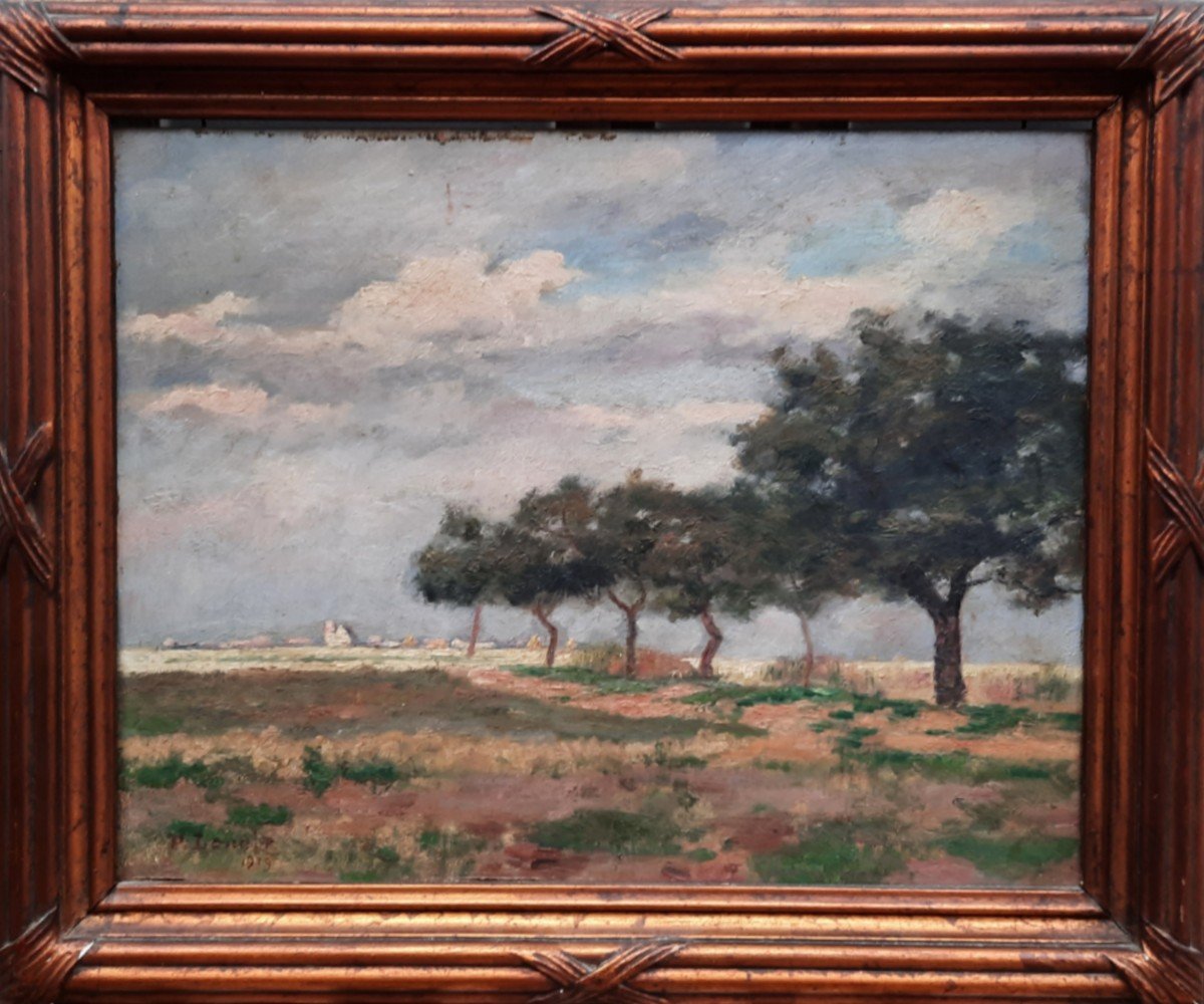 Huile Sur Panneau - Village De l'Oisème - De P. Lenoir (xxe Siècle)-photo-3