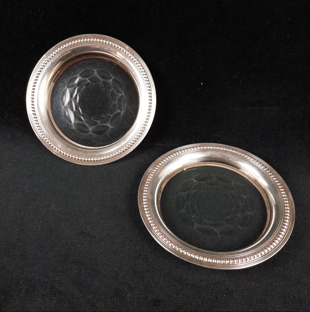 Pair Of Crystal Bottle Coasters (20th Century)
