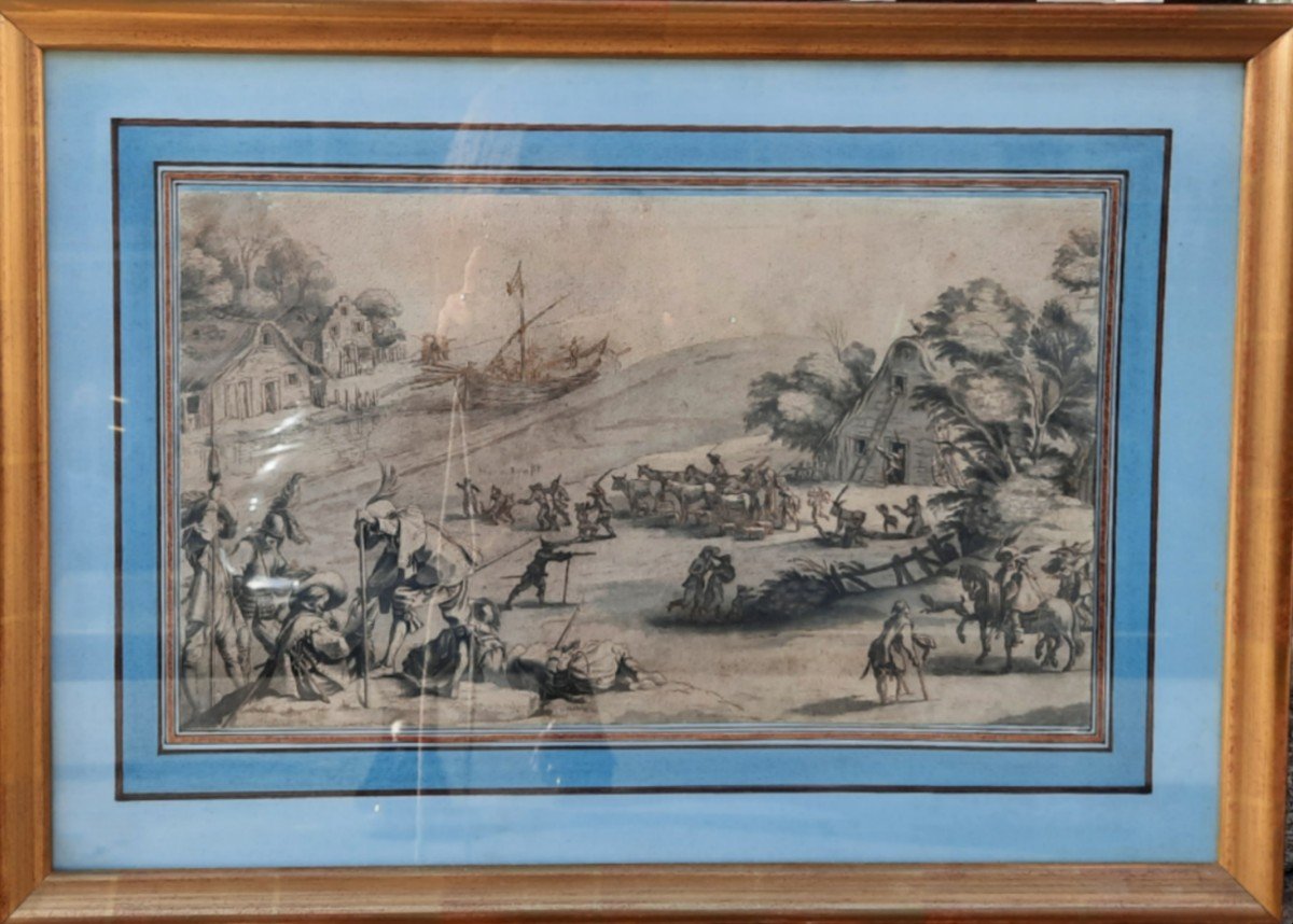 Dessin sur papier - Scène de combat - (XIXe siècle)-photo-3