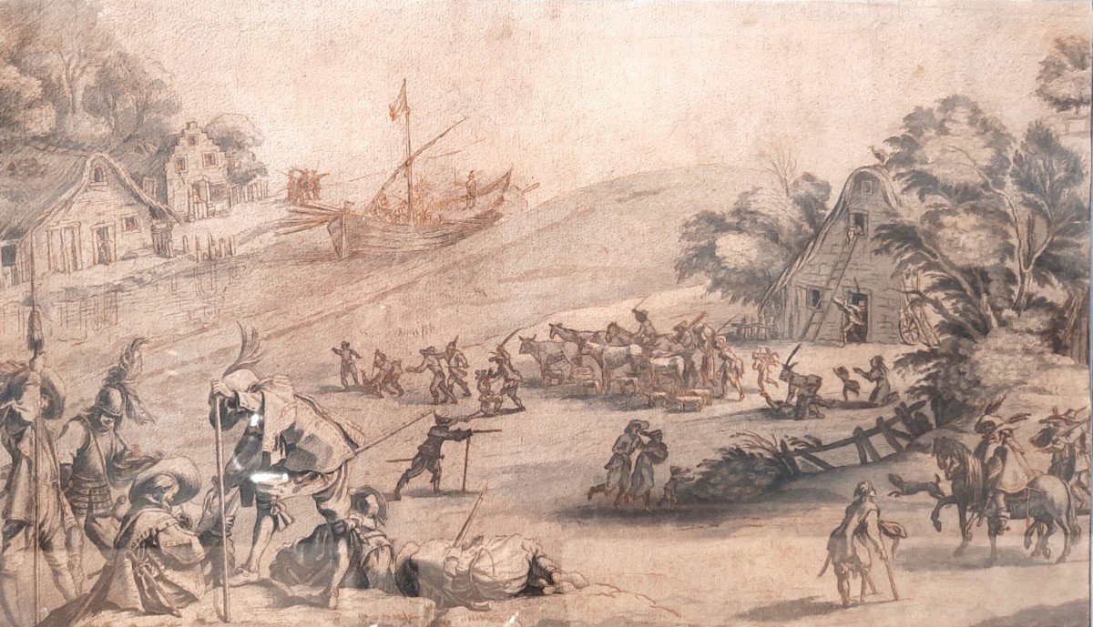 Dessin sur papier - Scène de combat - (XIXe siècle)