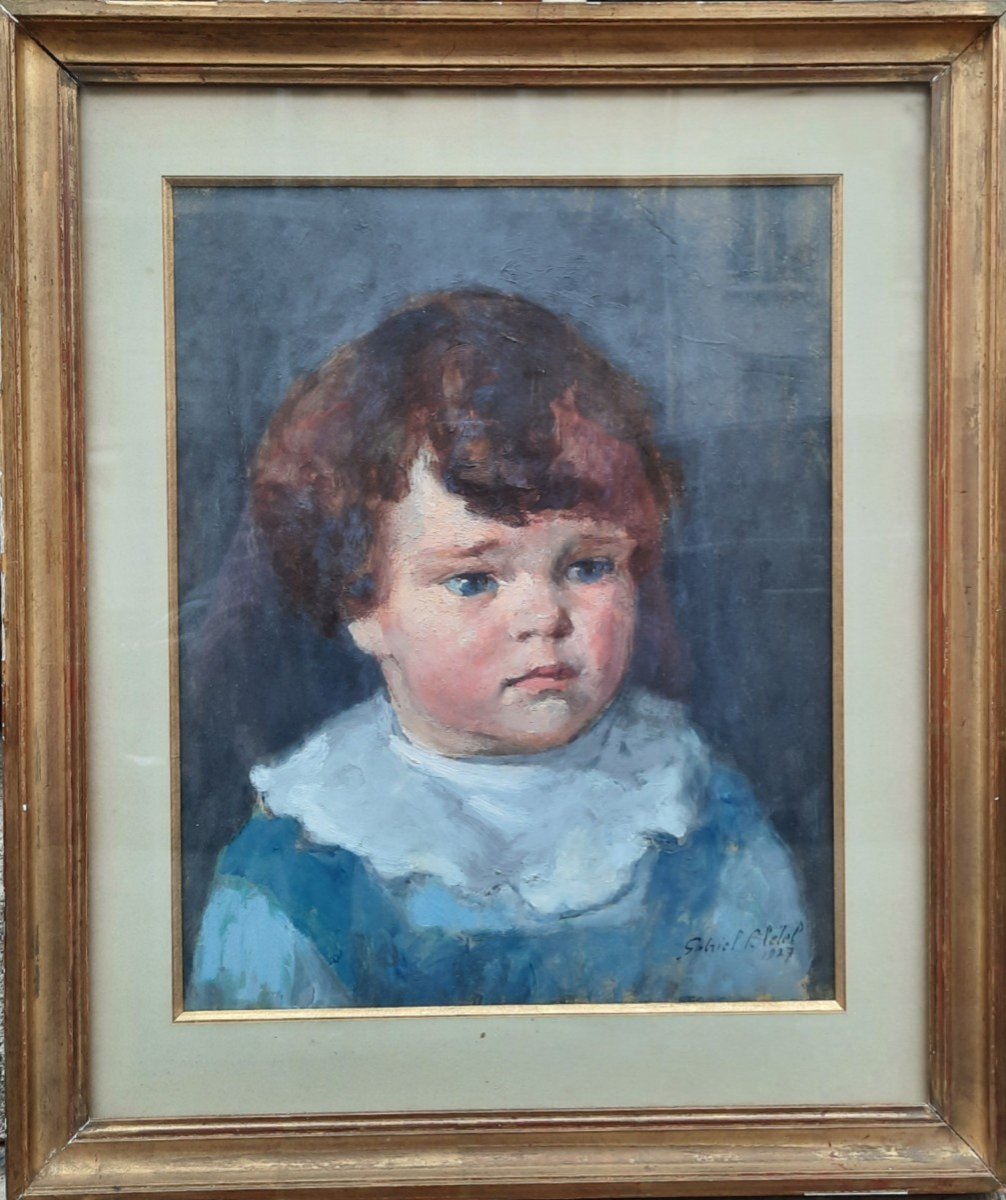 Gouache sur papier - Portrait d'enfant - Gabriel-Charles Blétel (XXe siècle)-photo-4