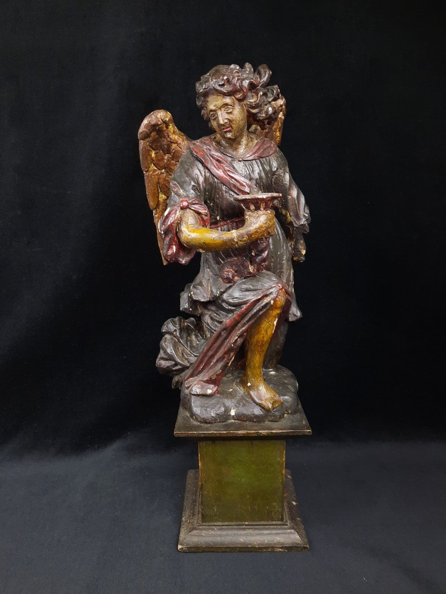 Sculpture En Bois Ange Adorateur (xixe Siècle)-photo-2