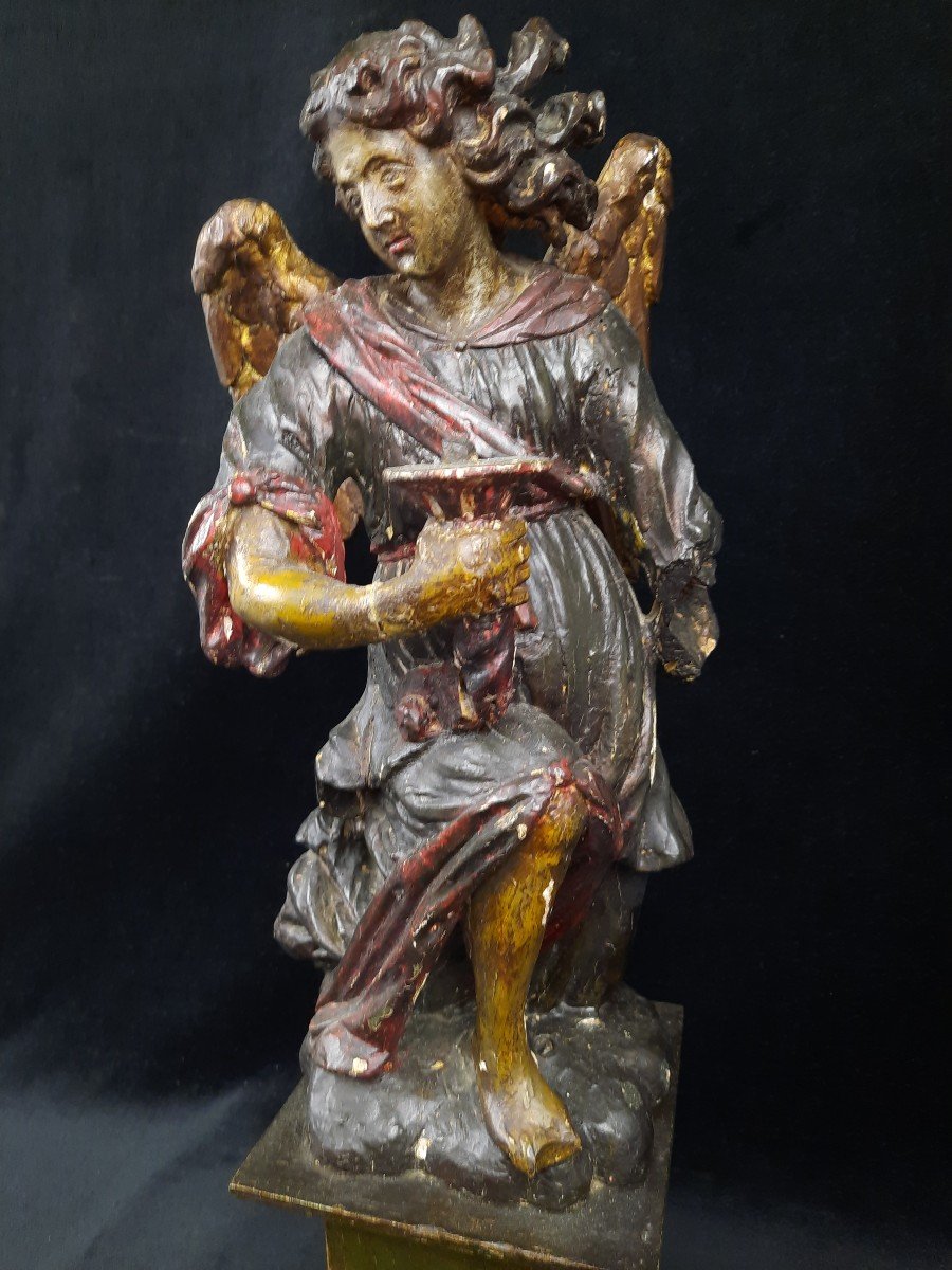 Sculpture En Bois Ange Adorateur (xixe Siècle)-photo-4
