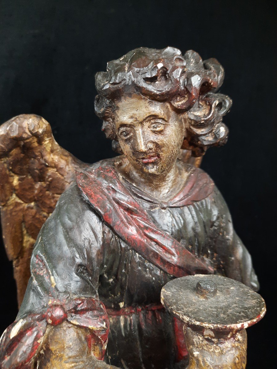 Sculpture En Bois Ange Adorateur (xixe Siècle)-photo-3
